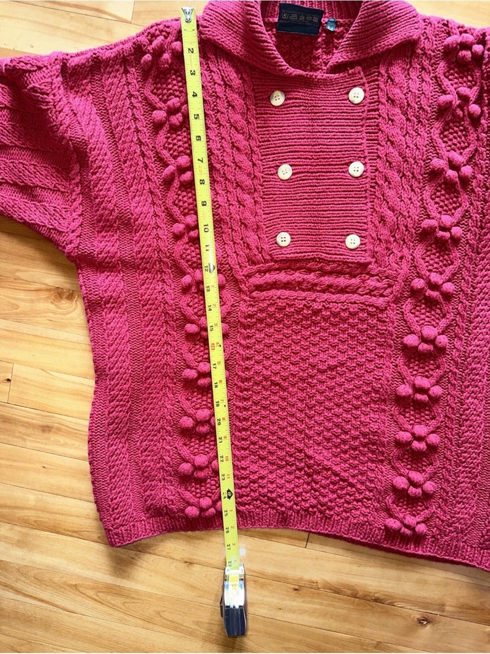Vintage Gaeltarra Ireland Red Cotton Cable Knit Sweater Medium Irish Chunky - Picture 9 of 11